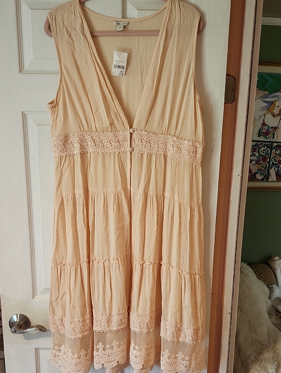 Cato Other - Cato Sleeveless Peach Lace-Trim Tiered Duster/Cover-Up